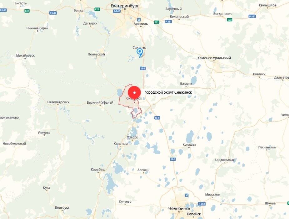 Современная карта расположения г. Снежинска