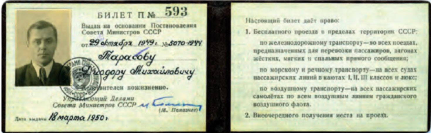 Удостоверение на бесплатный проезд на всех видах транспорта по СССР